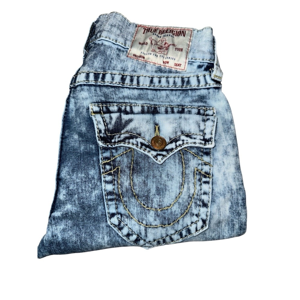 True Religion Jeans Rocco 29x34 Big T Flap Pocket Relaxed Skinny Acid Wash - Picture 3 of 14